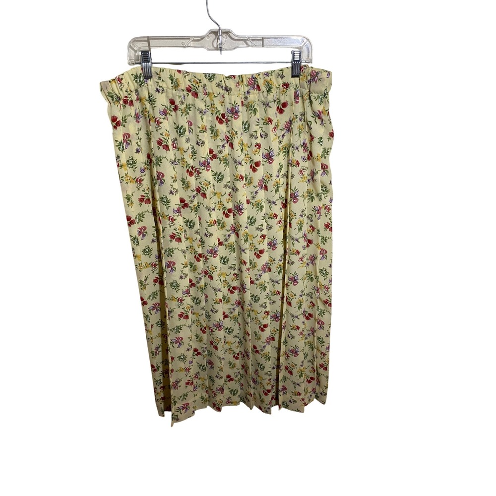 Susan Bristol New Traditions Floral Pleated Midi Skirt Yellow Red Green Large